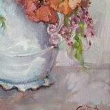 Acrylic on canvas contemporary still life bohemian flower bouquet