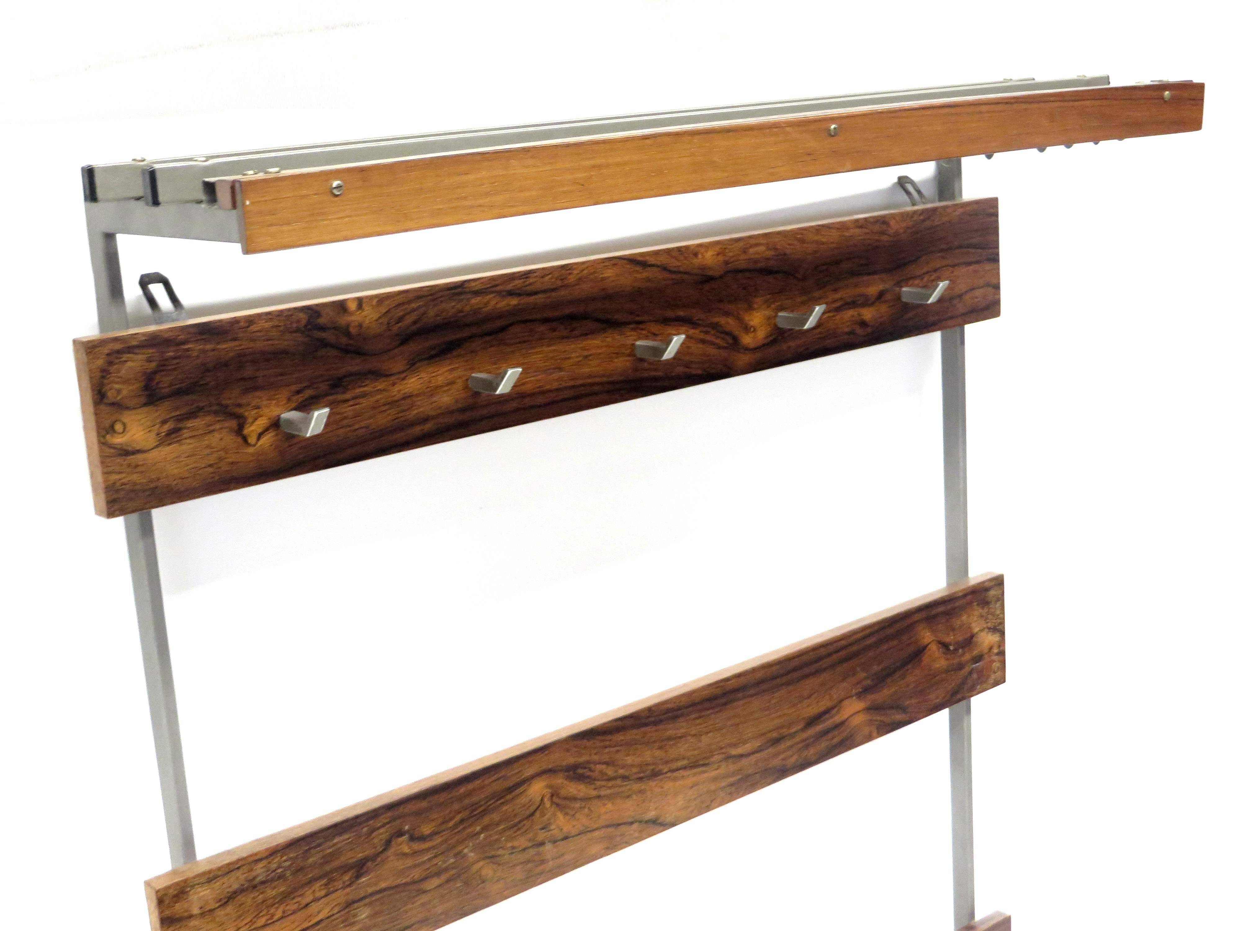 Large vintage rosewood coat rack with hooks made in the 60s