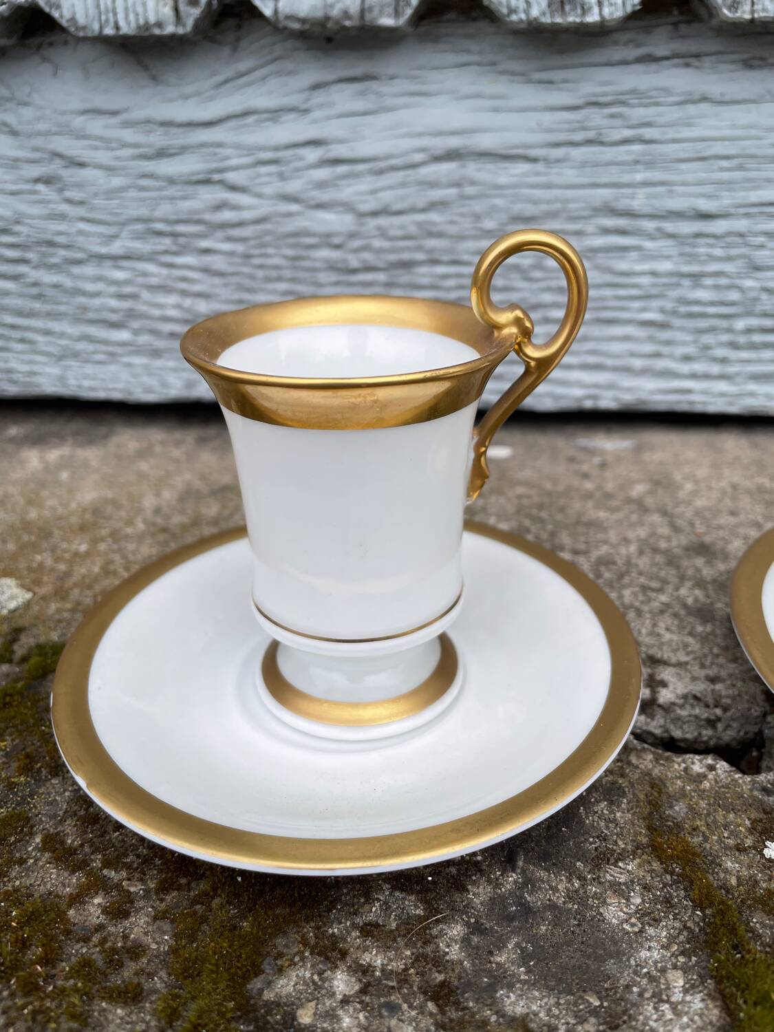 Two Limoges Porcelain Cups, White & Gold