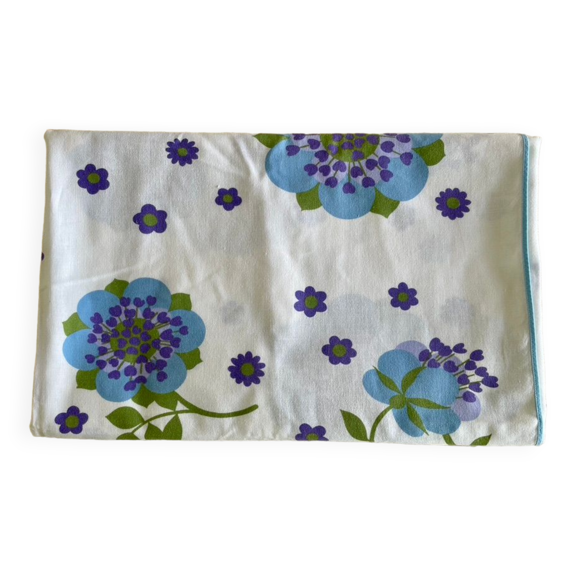 Tablecloth 70's "flower power" blue & purple - 150x180 cm - polycotton