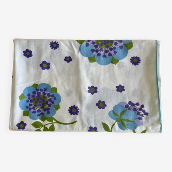 Nappe 70's "flower power" bleue & violette - 150x180 cm - polycoton