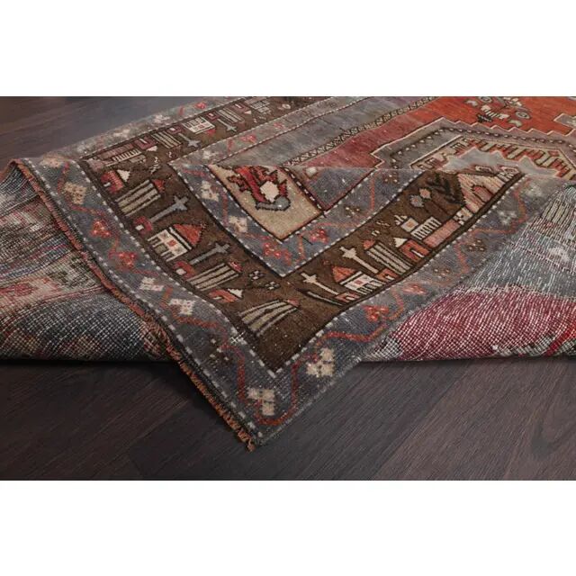 Vintage Turkish Oushak Handmade Wool Cotton Red Area Rug 110x227