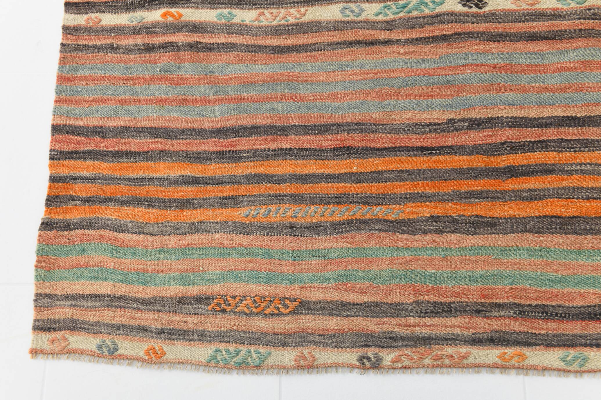 Pinstriped Pattern Vintage Kilim Rug, 201x227Cm