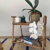 Chevet ou table d’appoint vintage en bambou et rotin