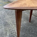 Scandinavian tripod triangular coffee table, teak, vintage, year