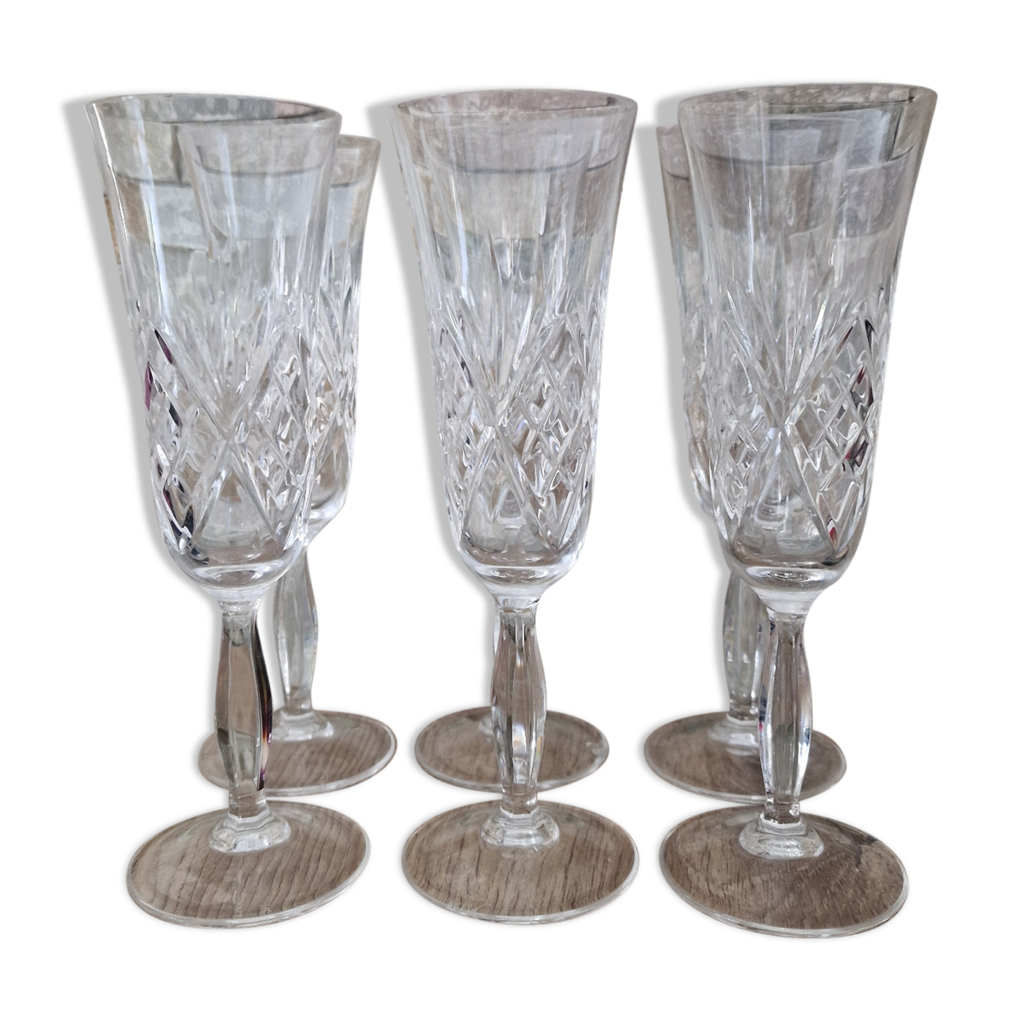 Set of 6 hand-cut crystal champagne flutes