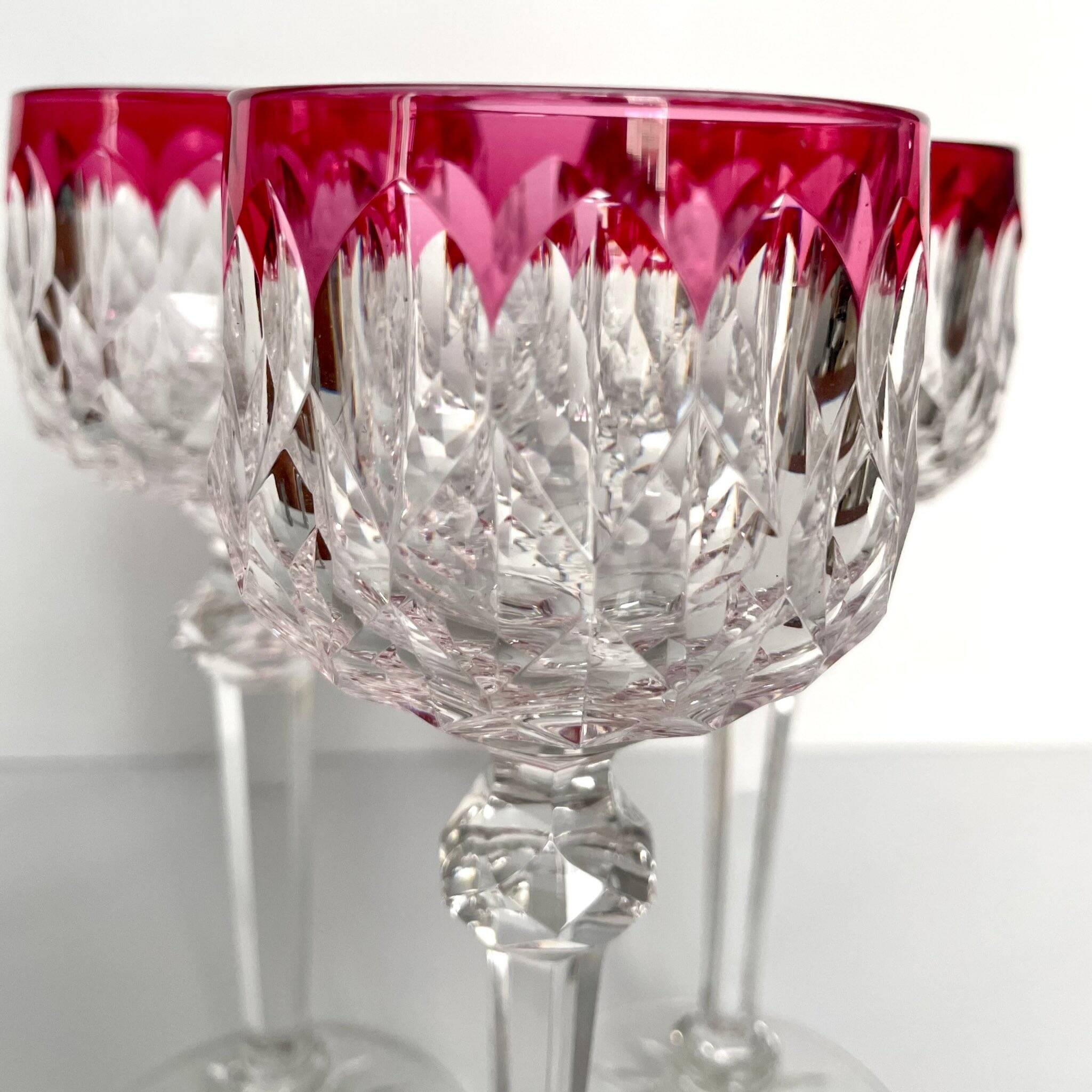 3 Baccarat Crystal Wine Glasses - Juvisy Red Model