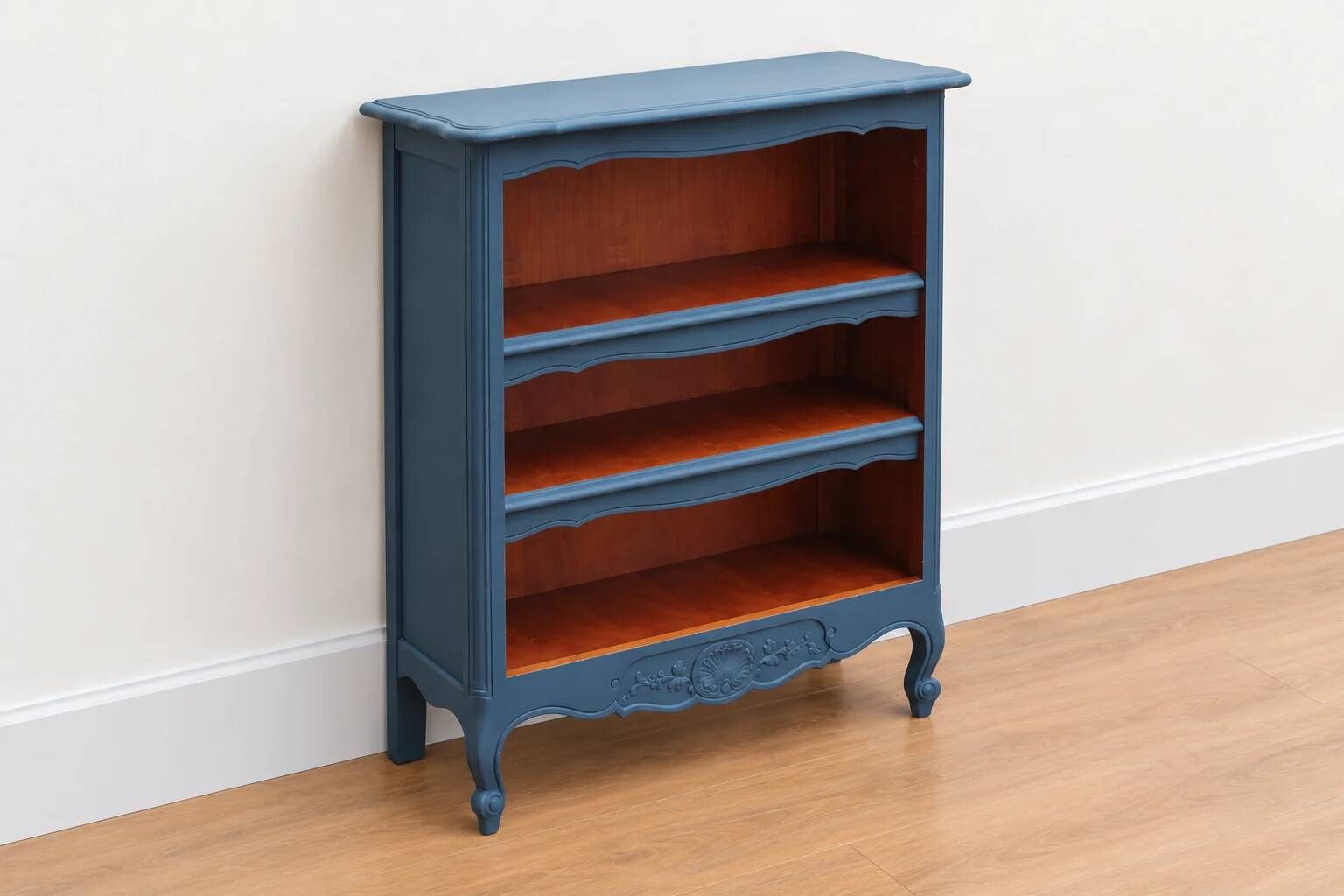 Renovated antique bookcase – Bleu des Vosges library, Libéron and natural wood – H100 cm