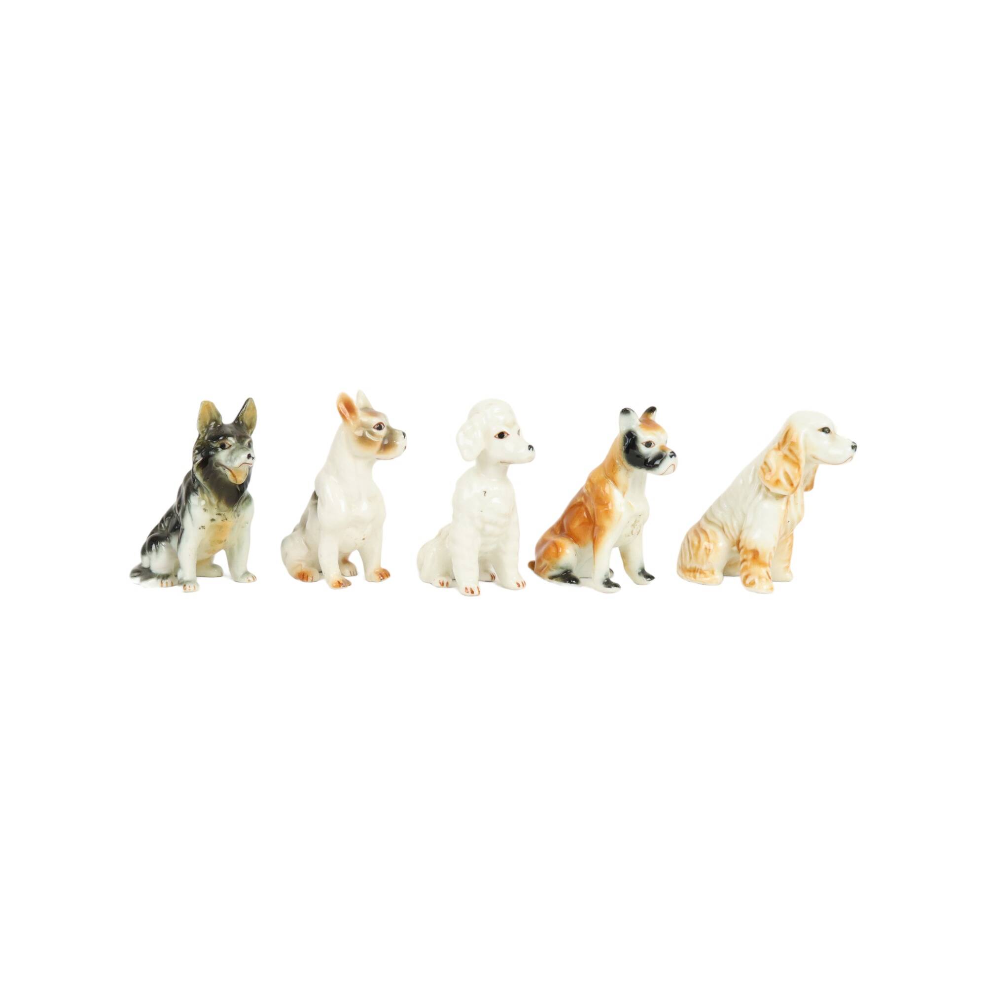 Vintage Set of 5 Dog Porcelain Figurines Figures 9cm