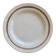 Round vintage ivory earthenware serving dish with double gold trim.