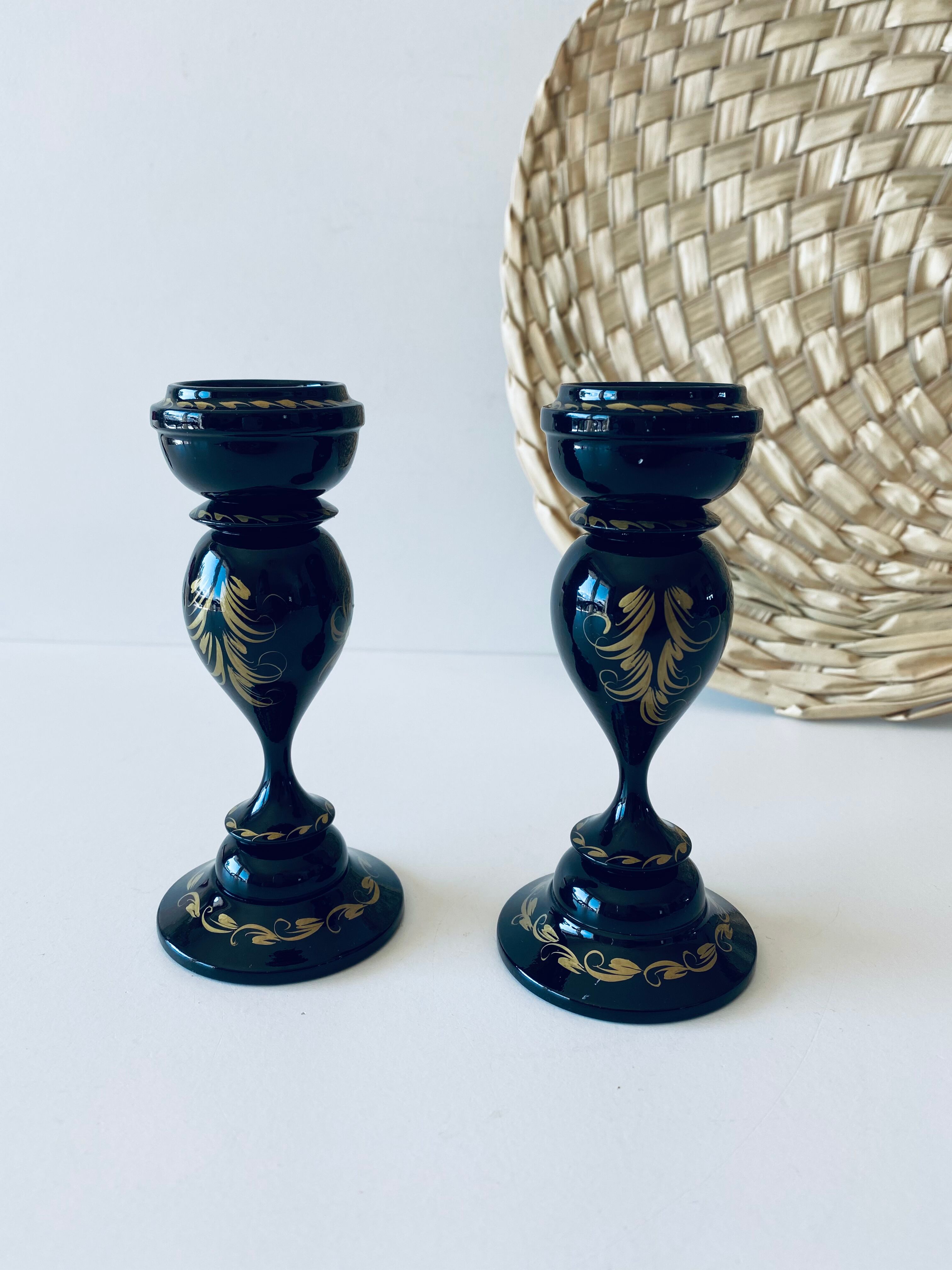 Pair of wooden Ukrainian candlesticks
