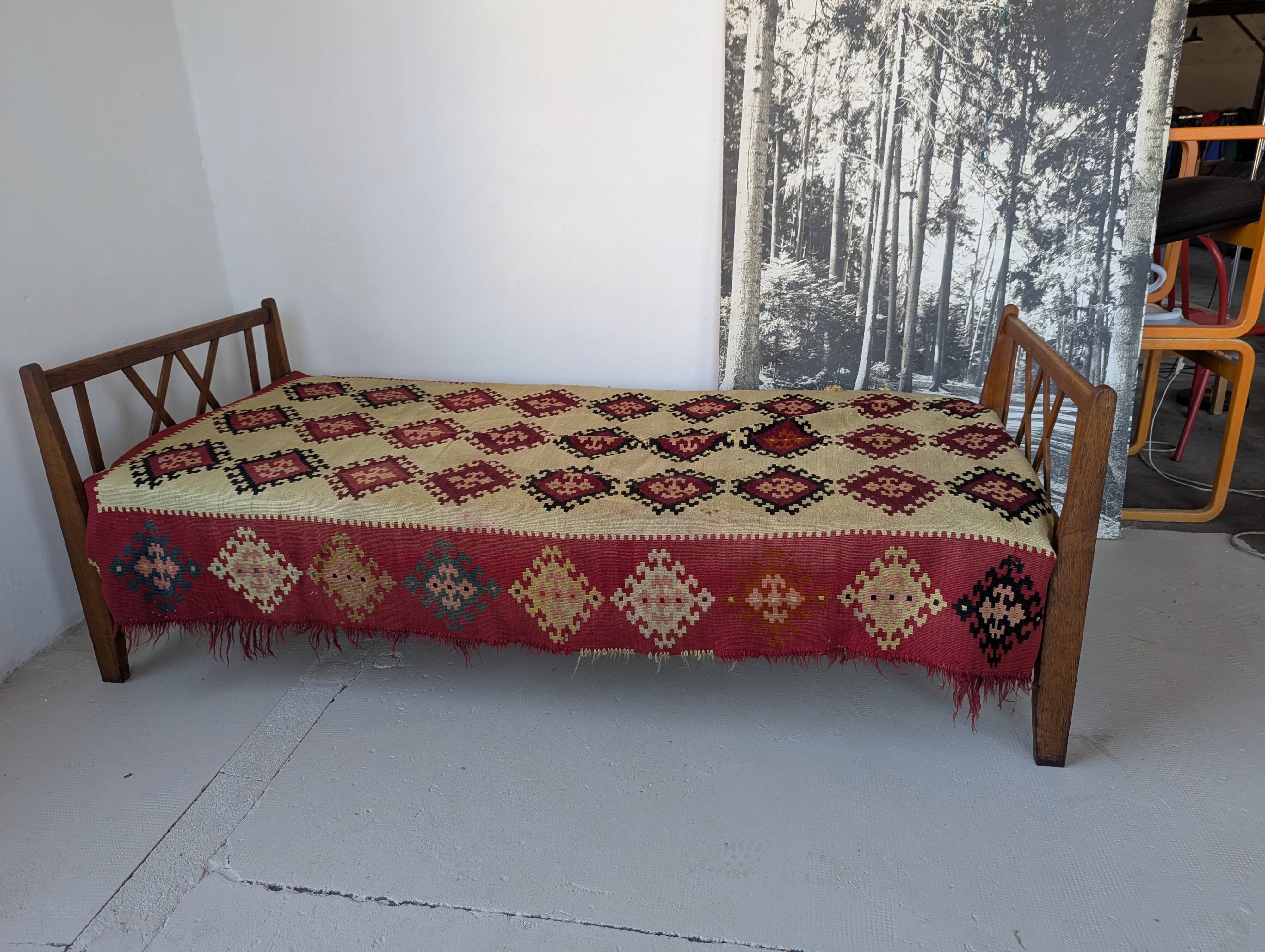 Bed, daybed, style reconstruction, in oak, 1950s.