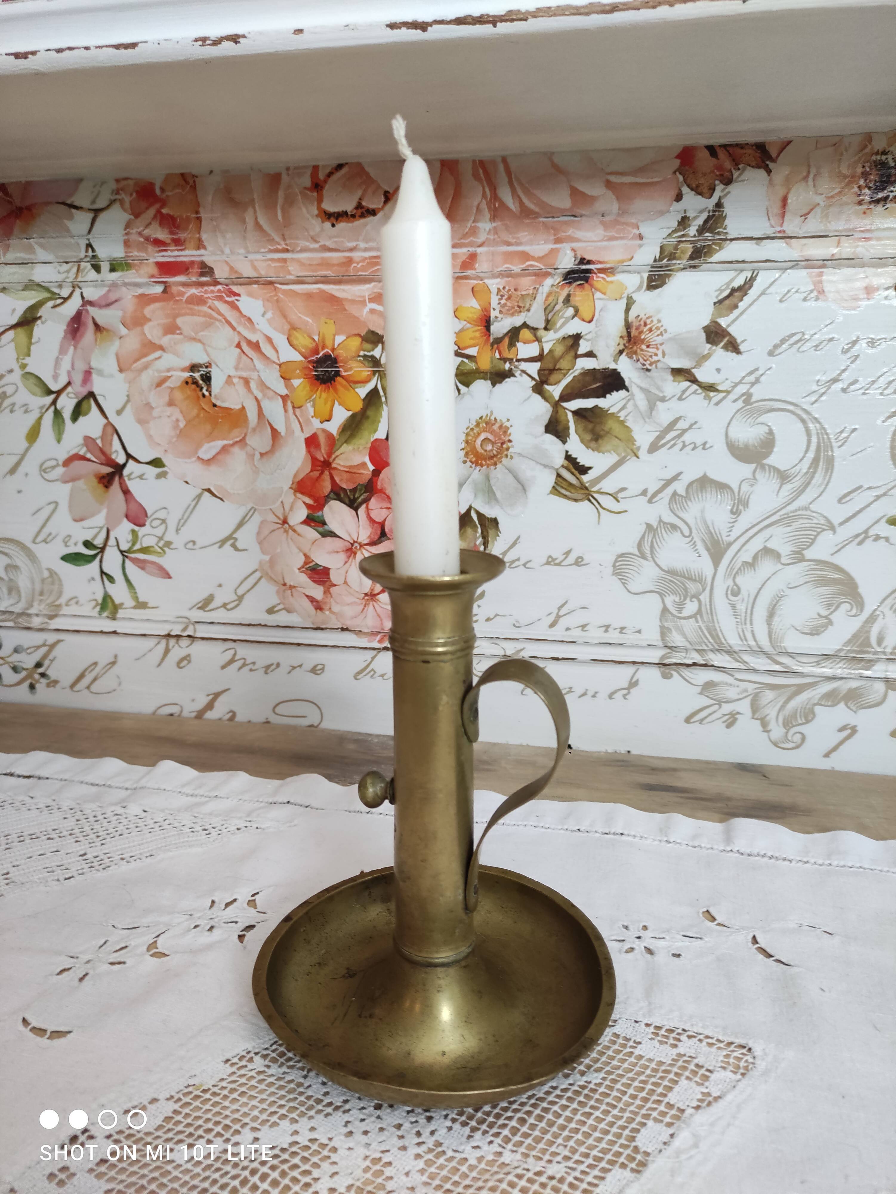 Brass push candle holder high handle