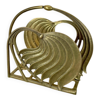 Hollywood Regency 4.8kg Brutalist Solid Brass Magazine Holder Stand, Italy