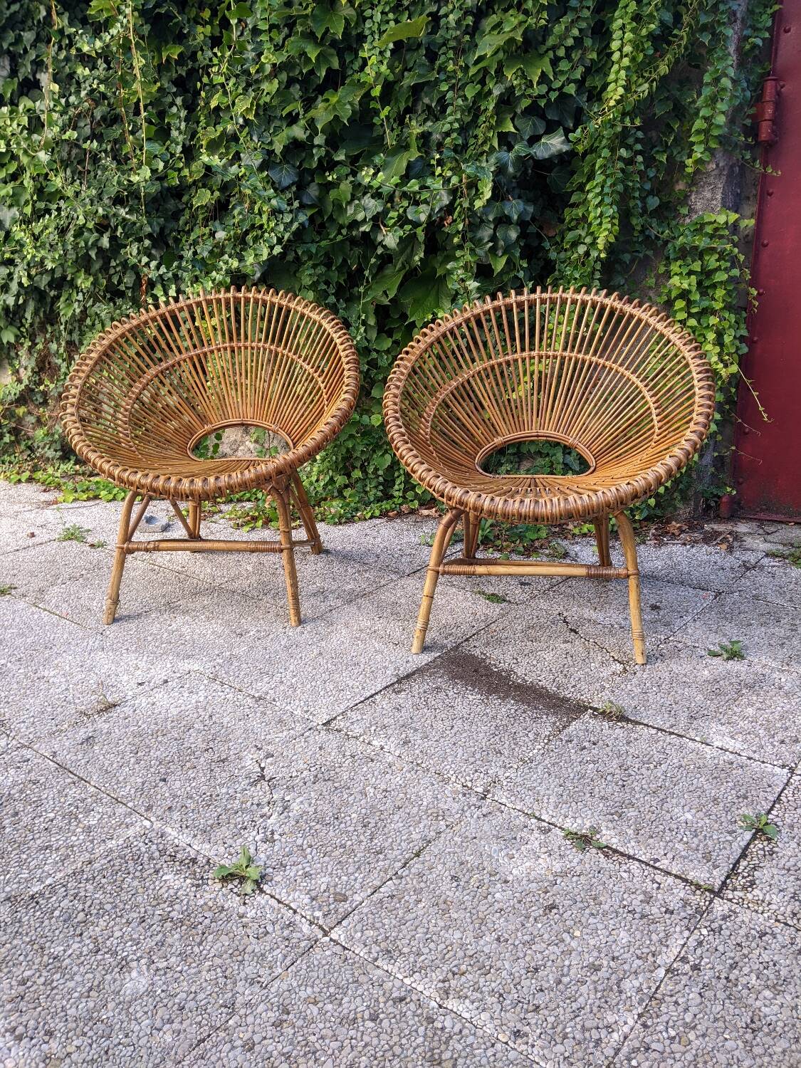 Two 60's rattan armchairs