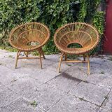 Two 60's rattan armchairs