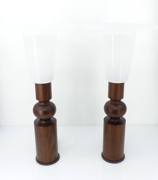 Paire de lampes de table scandinaves en pin par Uno Kristiansson pour Luxus