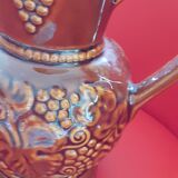 Pitcher in brown enamelled sandstones, grape pattern and leaves fe vine.