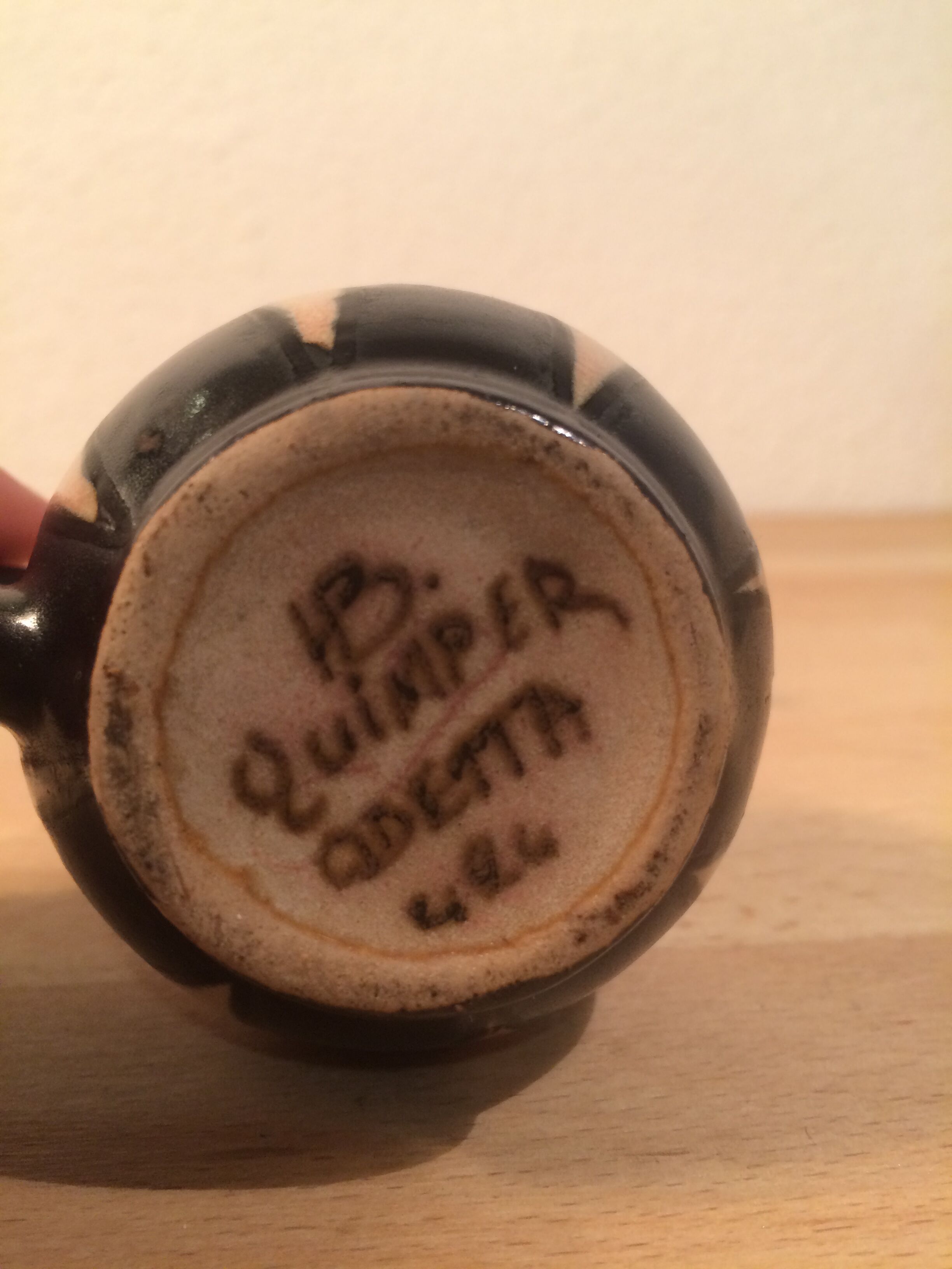 Miniature pitcher signed Odetta in Quimper, art deco ceramics