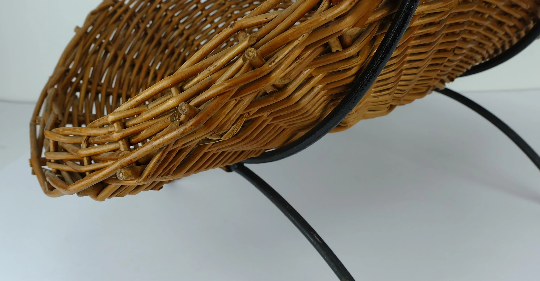 willow BASKET with black metal frame mid century 1950s fruit basket