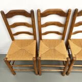 Set of 8 solid elm chairs with straw seats