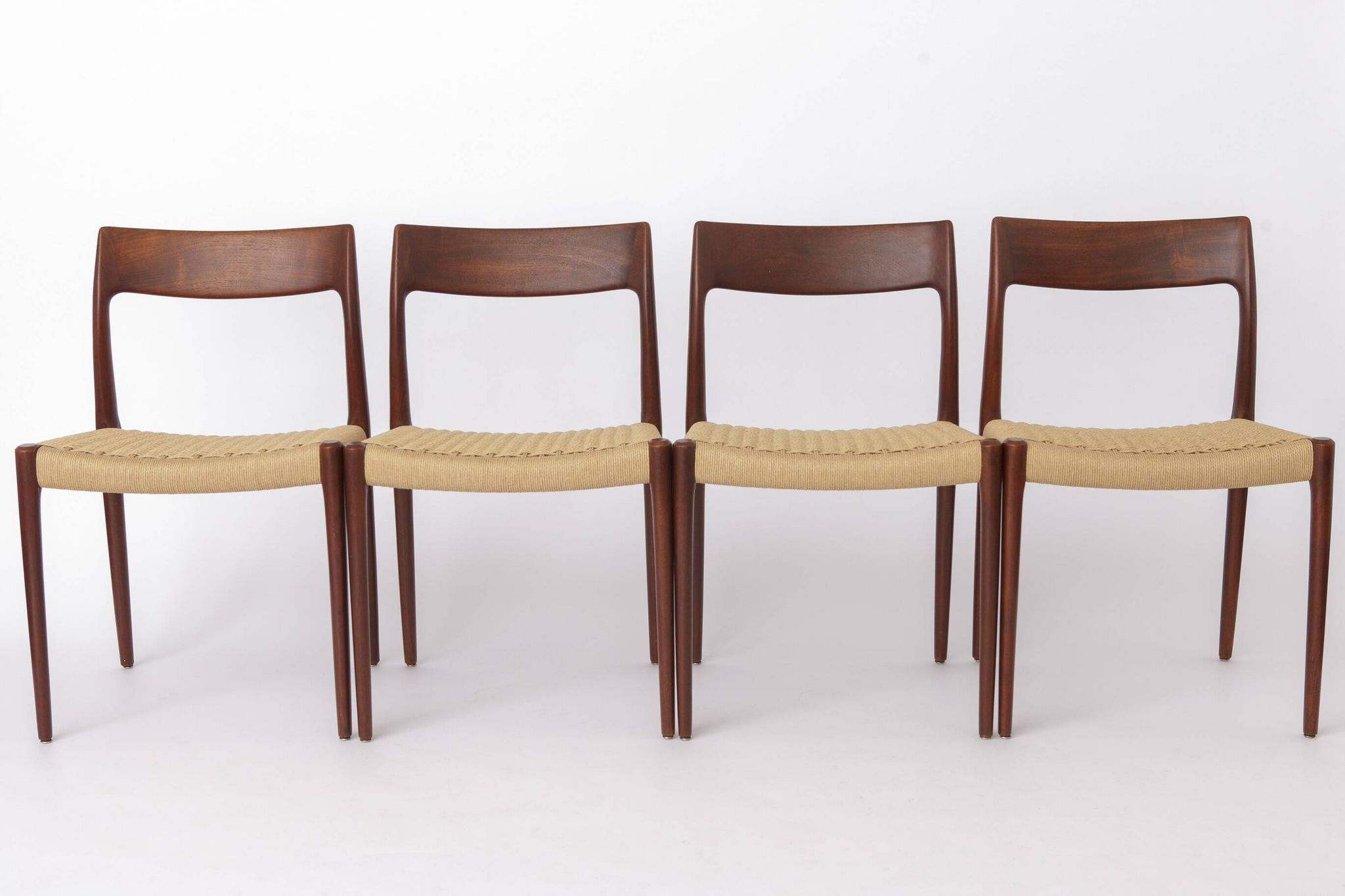 Set of 4 Niels Møller Model 77 Chairs Dark Teak Danish Cord 1950s Danish
