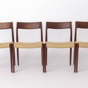Set of 4 Niels Møller Model 77 Chairs Dark Teak Danish Cord 1950s Danish