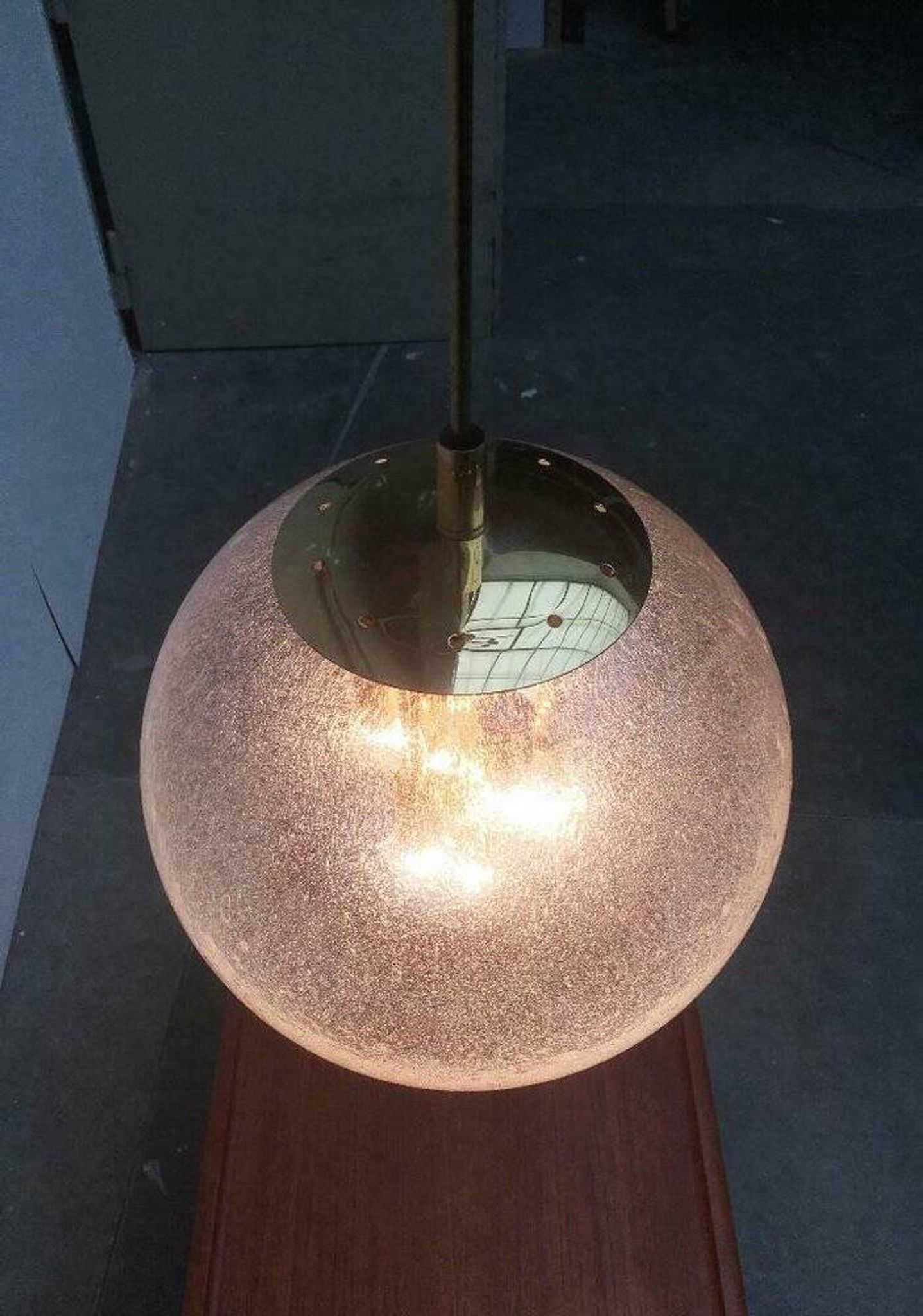 Large glass and brass planet ball pendant lamp from the mid-century German space age, 1960s.