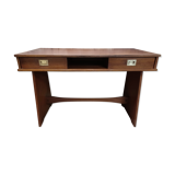 Bureau rétro design en placage et laiton années 60-70