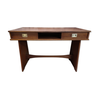Bureau rétro design en placage et laiton années 60-70