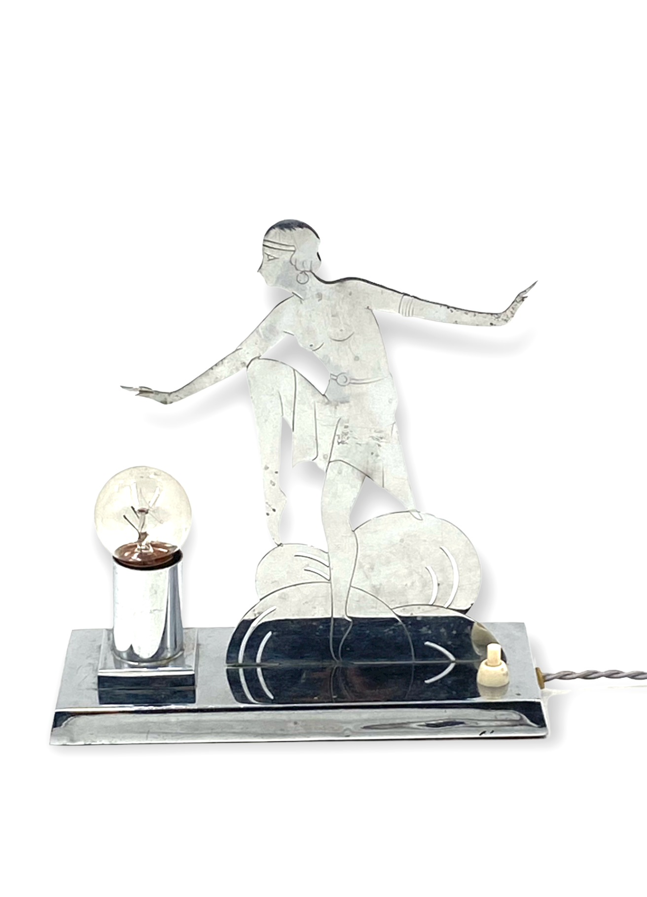 Art Déco Charleston Dancer cubist Table Lamp, LW Paris France, circa 1930