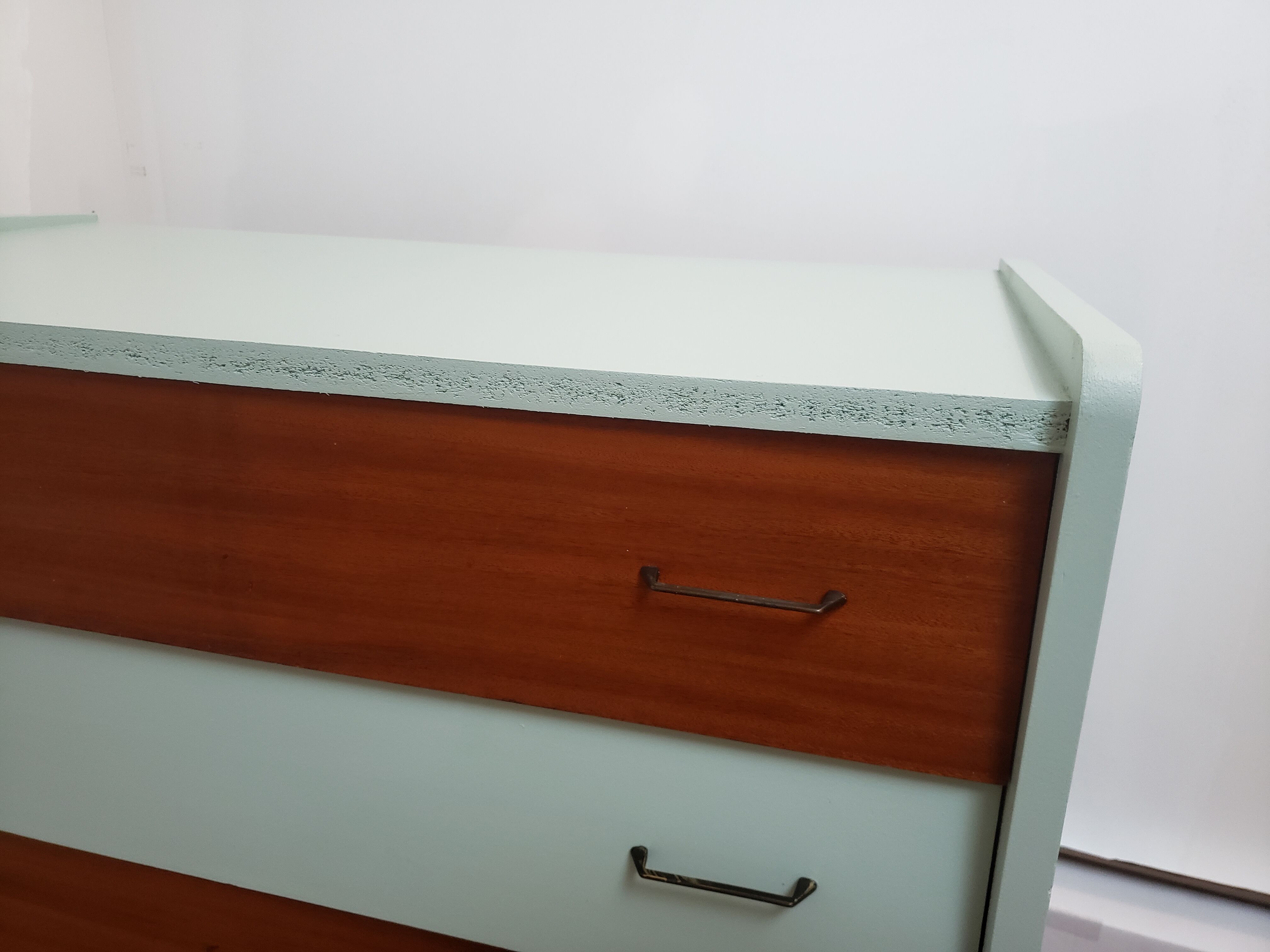 Vintage wood and blue chest of drawers