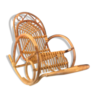 Rocking-chair enfant  rotin avec repose pieds