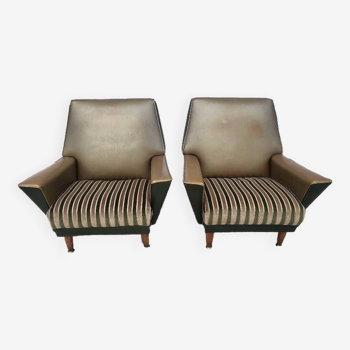 pair of reck a billy design armchairs by medal belgium 1950 in skyl