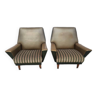 pair of reck a billy design armchairs by medal belgium 1950 in skyl