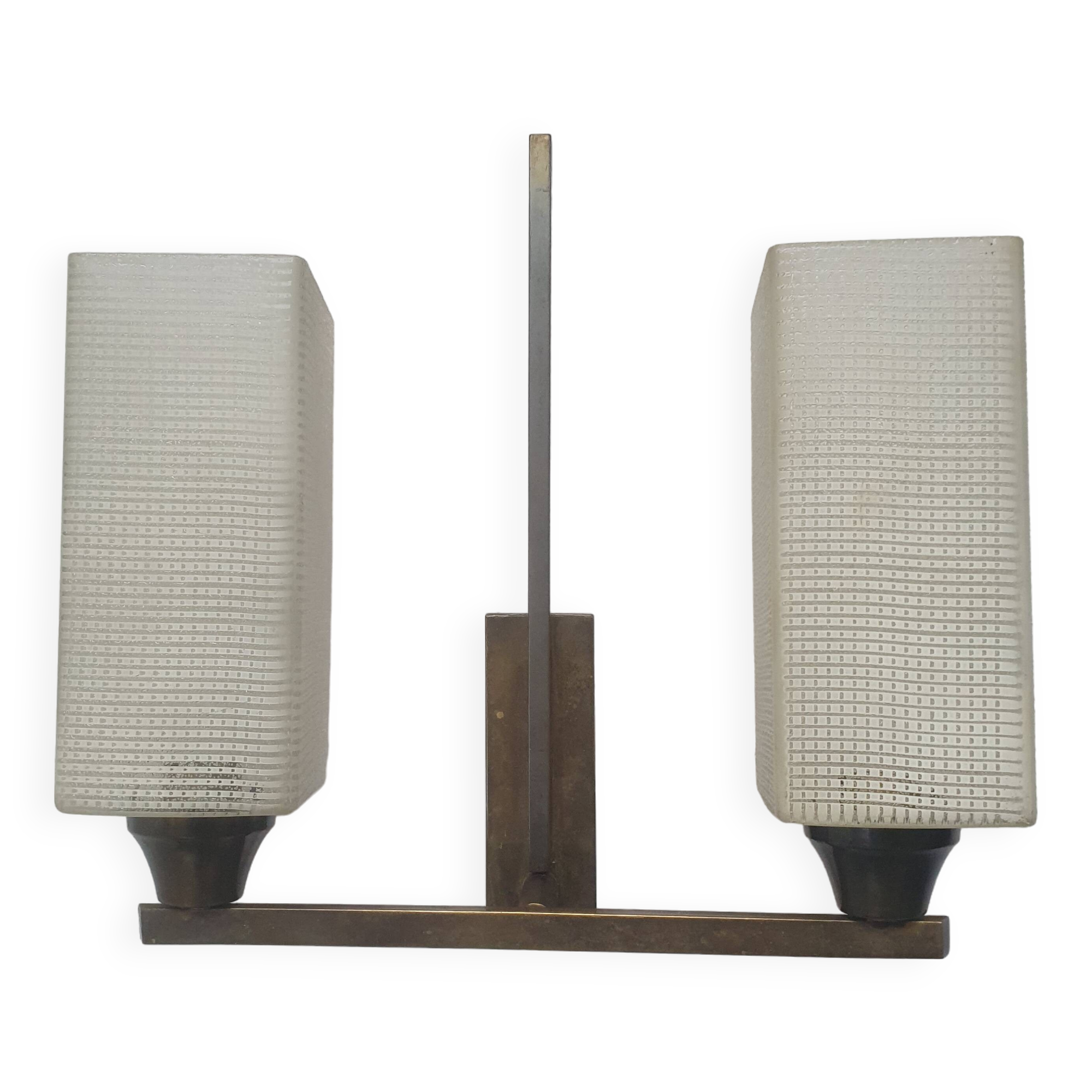 Art Deco two-light wall light in brass with square glasses