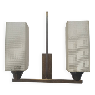Art Deco two-light wall light in brass with square glasses