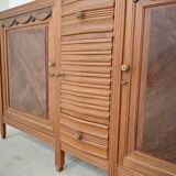 Buffet haut art and craft Art déco français en bois blond 1950 1960