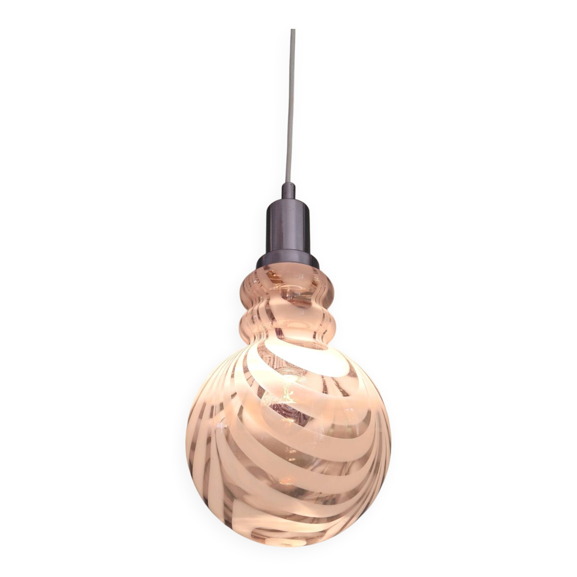 Smoked Murano glass pendant with white spirals, 1970s