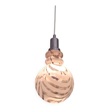 Smoked Murano glass pendant with white spirals, 1970s