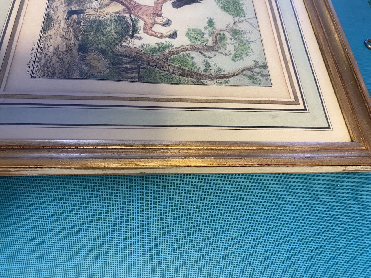 Antique engraving , the hunter to the discovery early XX century