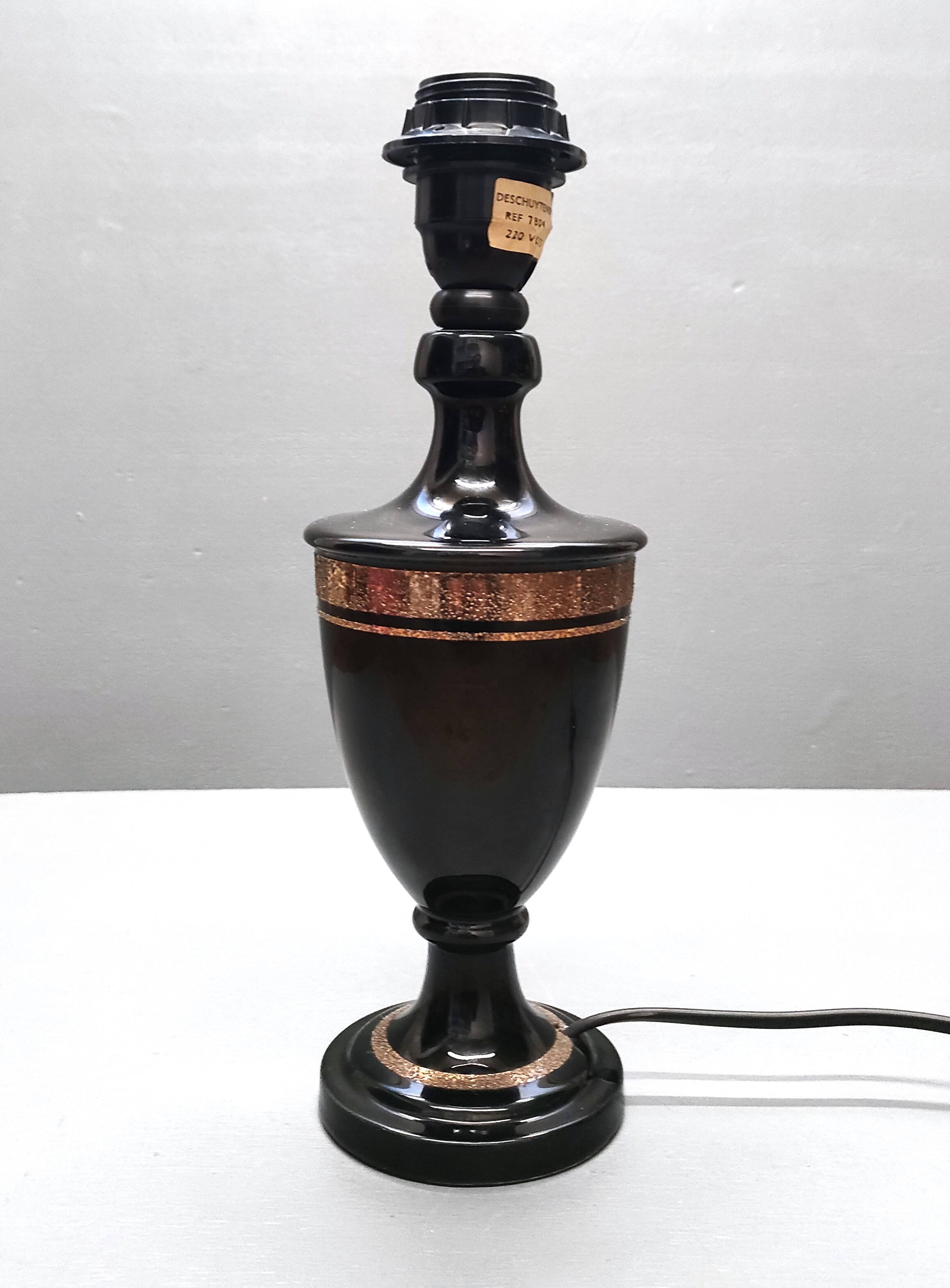 Robert Deschuytener - Baluster lamp - Black and gold ceramic - 1970s