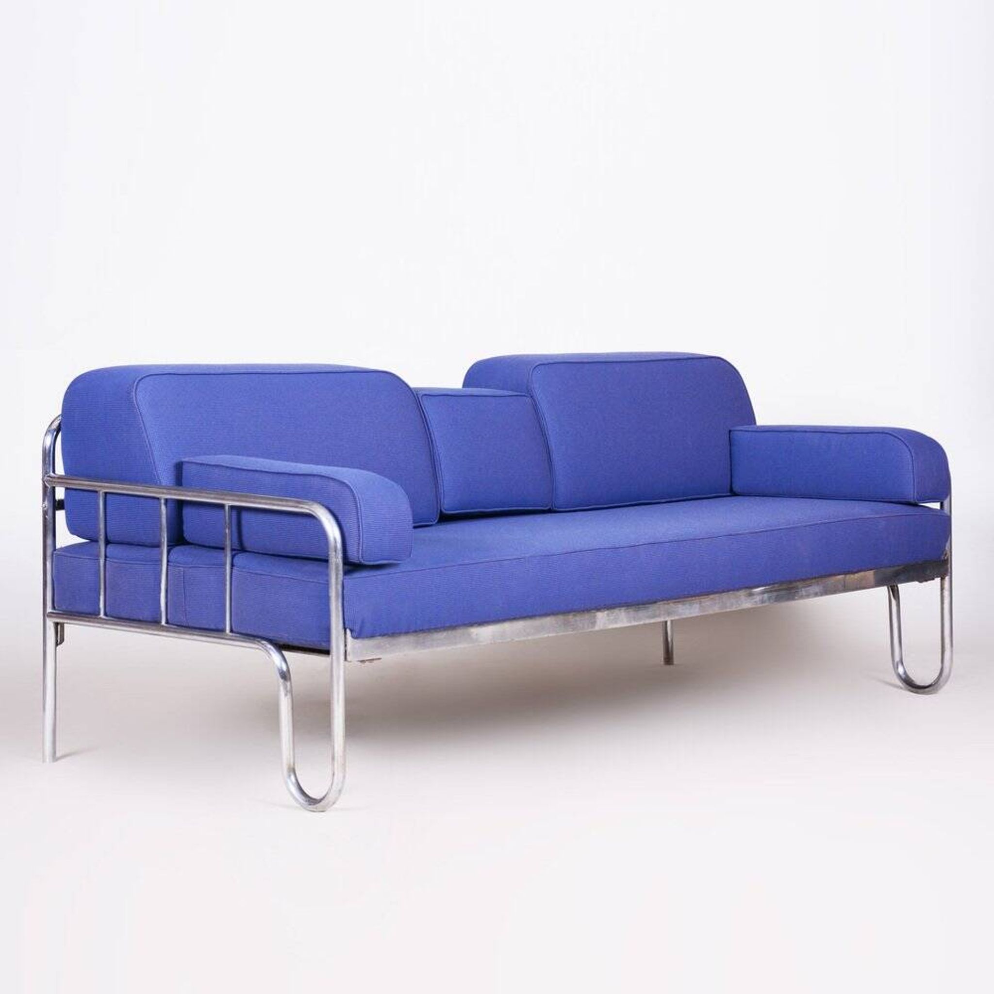 Bauhaus Sofa in Chrome-Plated Steel & New Upholstery, Czech, 1930s