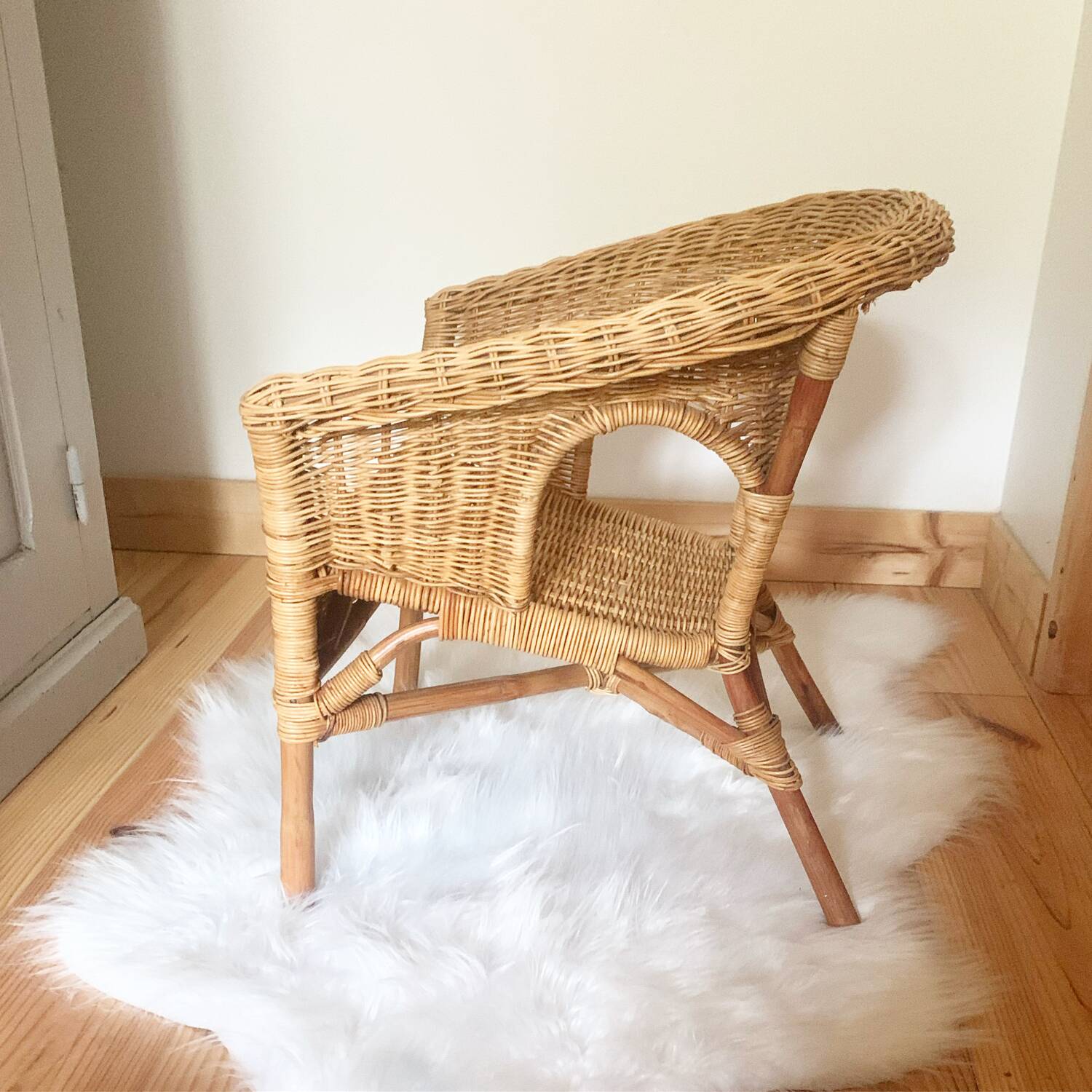 Vintage children's armchair in wicker and rattan