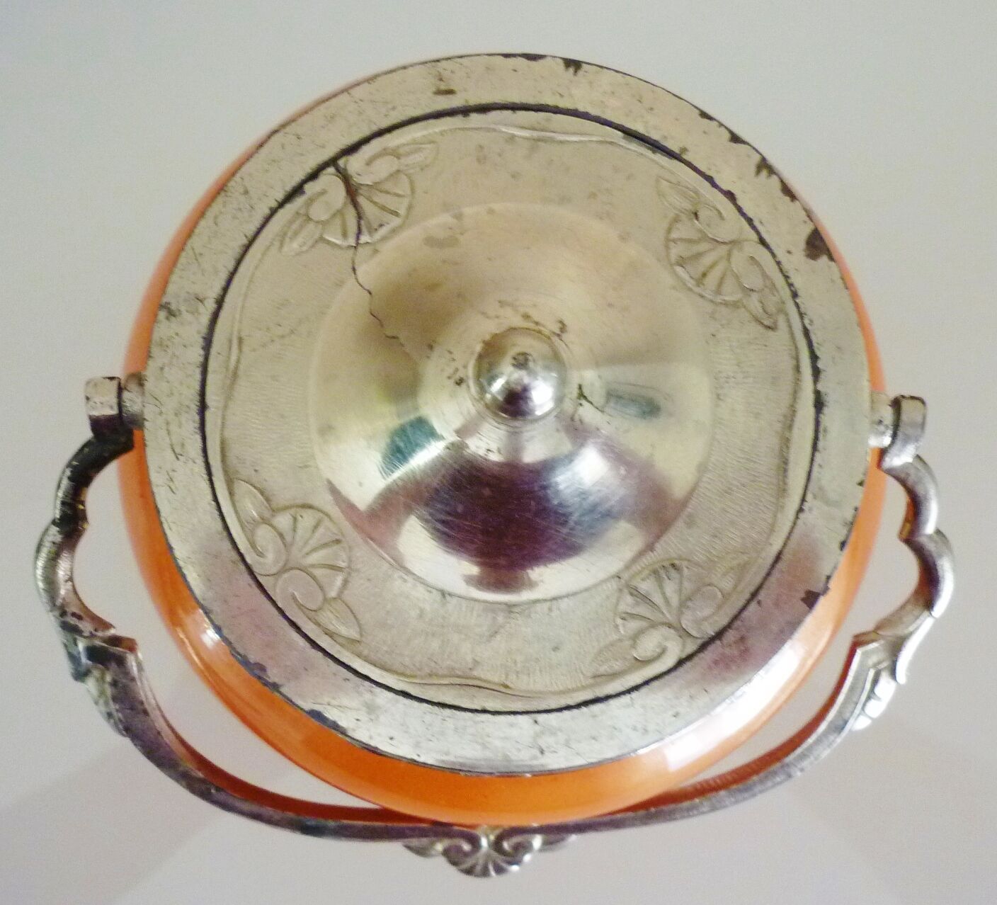 Seau, pot à biscuits ancien, verre soufflé, émaillé, ateliers Legras, art nouveau