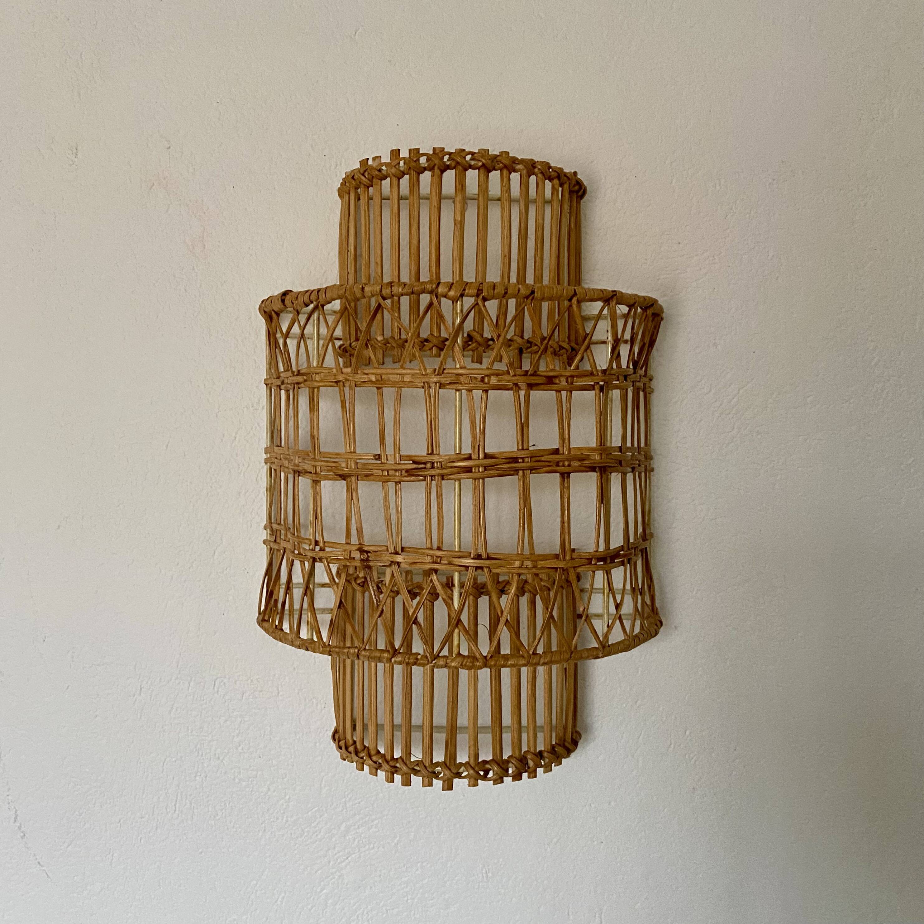Rattan wall lamp, pair