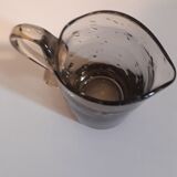 Miniature pitcher in bubbled glass blown smoked color