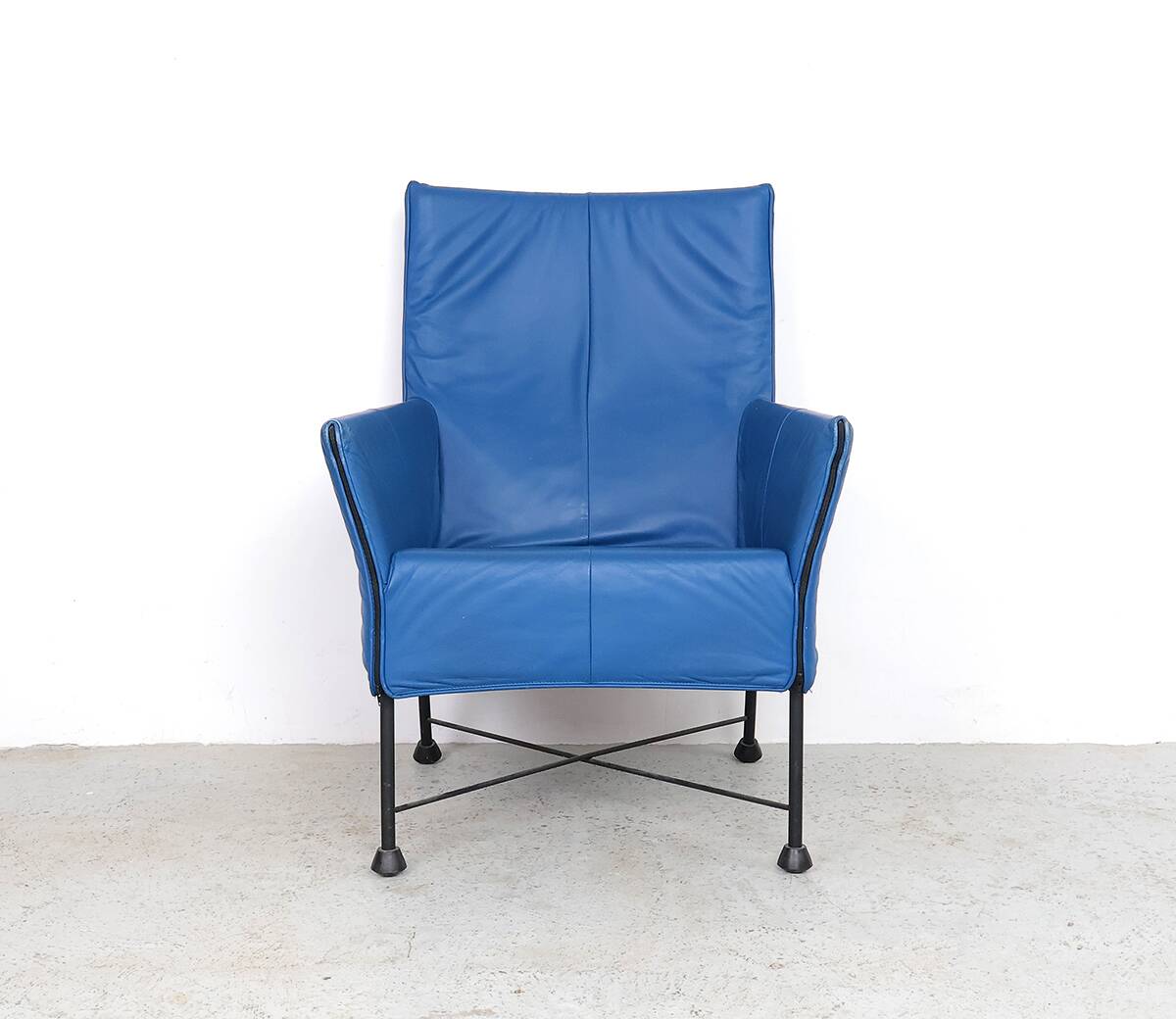 Montis Charly blue leather arm chair, 1980s