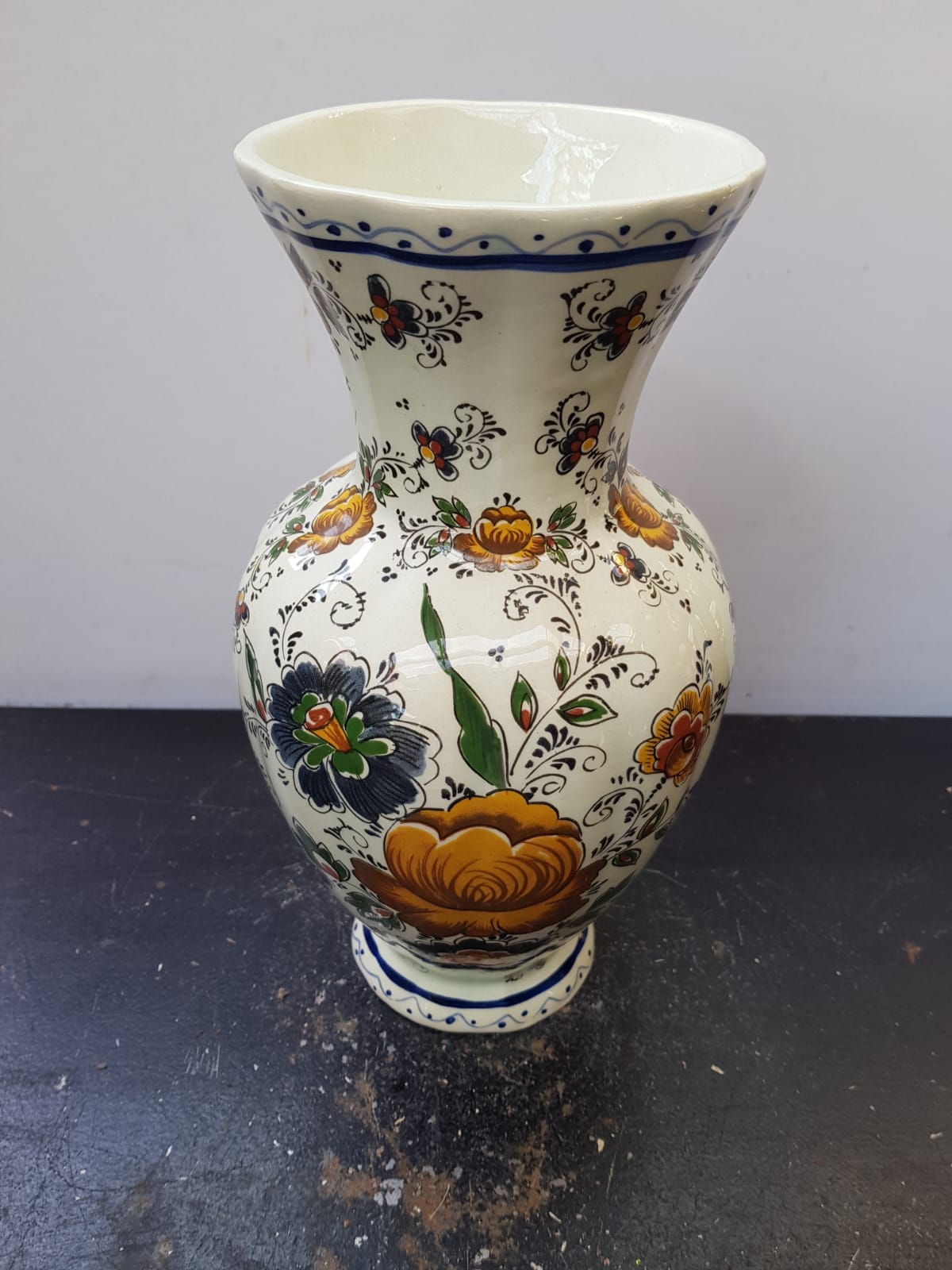 Old vase h becquet ceramic décor flowers made in belgium vintage