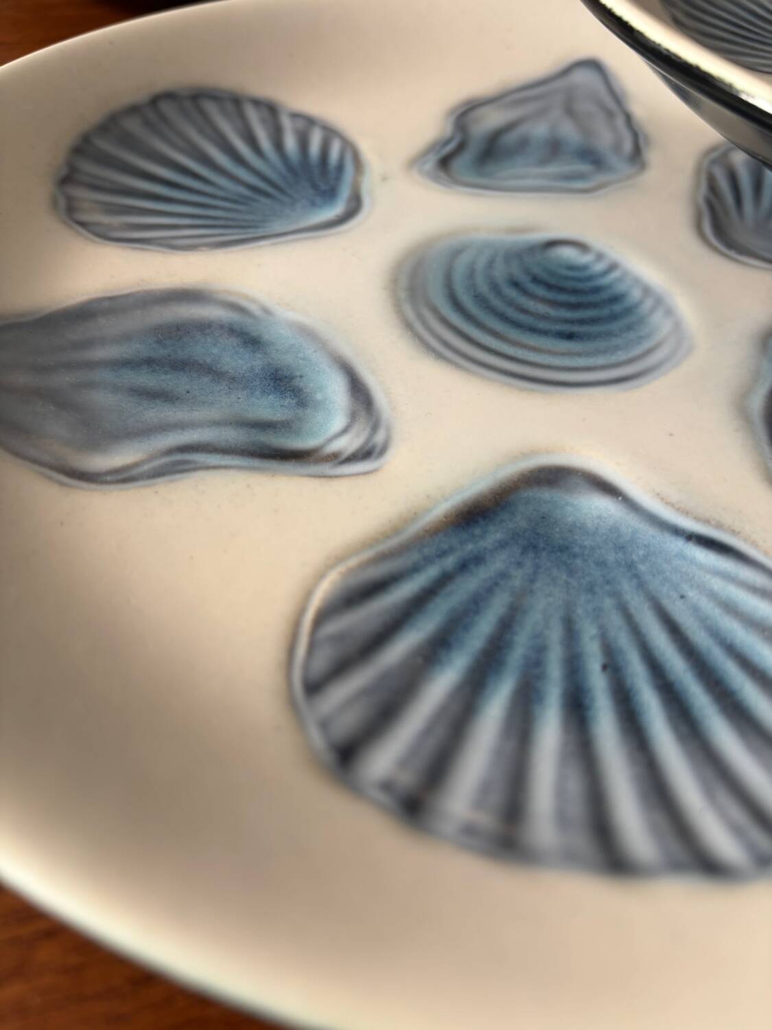 Lot d’assiettes à huîtres en céramique bleue – Assiettes coquillages r